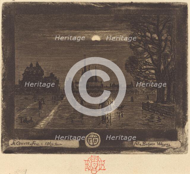 Le Couvre-Feu (The Curfew) [recto], 1874/1875. Creator: Felix Hilaire Buhot.