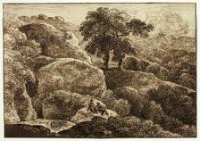Two Figures Resting on Hillside near Two Trees, n.d. Creator: Possibly Franz Kobell German, 1749-1822.