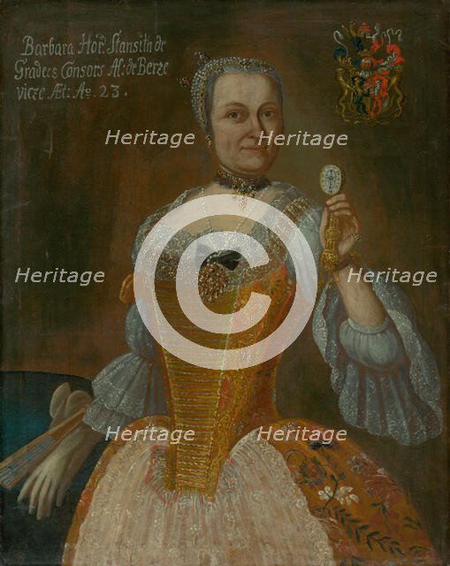 Portrait of Barbora Horváthová-Stancicová holding a watch, aged 23, c1759. Creator: Ján Gottlieb Kramer.