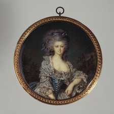 Portrait thought to be the Countess of Angiviller in a blue dress with lace, c1785. Creator: Jean Baptiste Joseph Le Tellier.