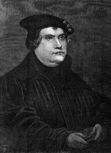 The Luther Celebration in Germany: Martin Luther, from the picture by Hans Holbein, 1883. Creator: Unknown.