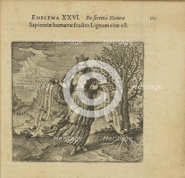 Emblem 26. The fruit of human wisdom is the wood of life, 1618. Creator: Merian, Matthäus, the Elder (1593-1650).