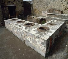 Thermopolium, between Cardo V and Lower Decumanu, Pompeii, Italy, 2002. Creator: LTL.