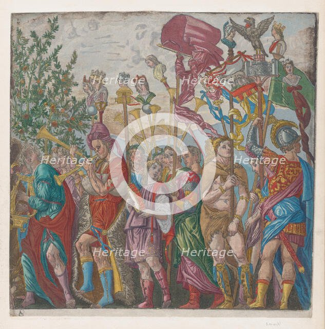 Sheet 7: procession of Musicians and others holding standards, from The Triumph of Julius ..., 1599. Creator: Bernardo Malpizzi.