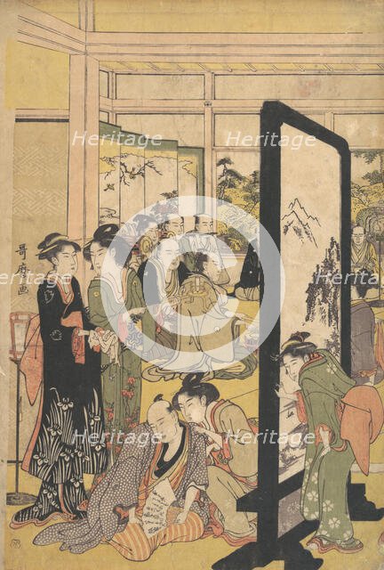 The Artist Kitao Masanobu Relaxing at a Party, 1790s. Creator: Kitagawa Utamaro.