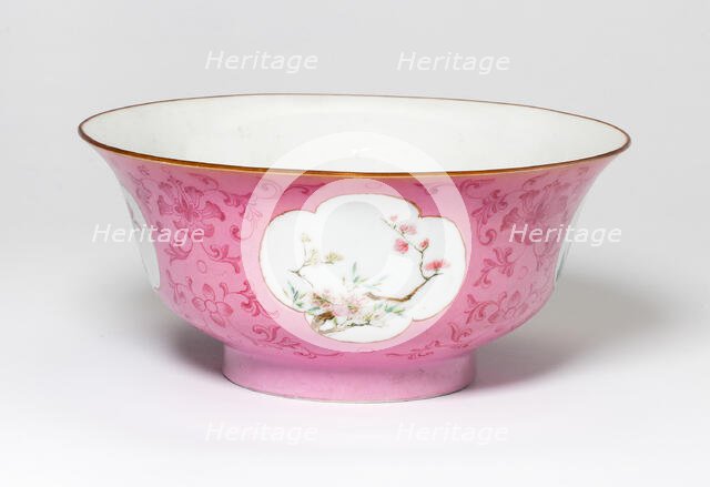 Pink-Ground Famille-Rose Bowl, Qing dynasty (1644-1911). Creator: Unknown.