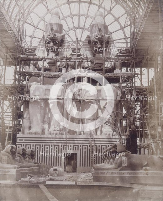 'The Colossi of Aboo Simbel in Process of Painting', Crystal Palace, Sydenham, 1852-1854. Creator: Philip Henry Delamotte.