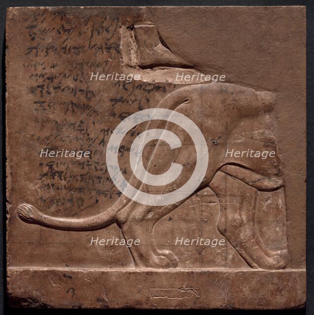 Double-sided Relief Plaque Depicting a Lion and Birds, Egypt, Ptolemaic Period or earlier (abt 305.. Creator: Unknown.