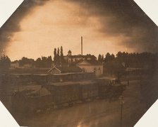 Station de Malines, Epreuve instantanée au passage d'un train au soleil couchant, 1854-56. Creator: Louis-Pierre-Théophile Dubois de Nehaut.