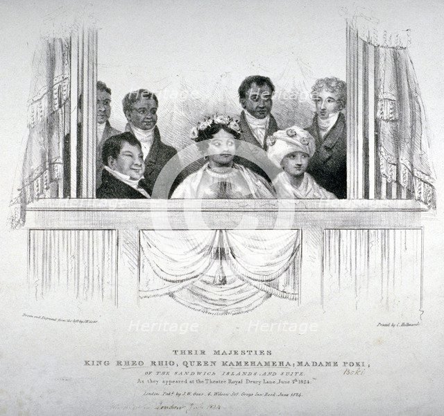 Members of the Hawaiian royal family at the Theatre Royal, Drury Lane, London, 1824. Artist: Anon