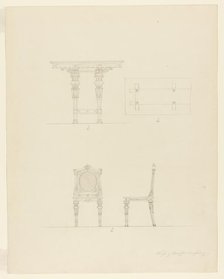 Design Projects, Table and Chair Elevations, c. 1860-1870. Creator: Carl J Furst.