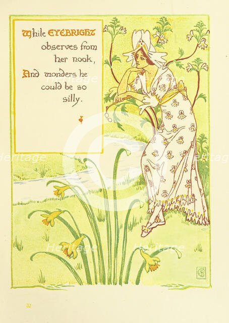 While Eyebright observes from her nook, And wonders he could be so silly, 1899.  Creator: Walter Crane.