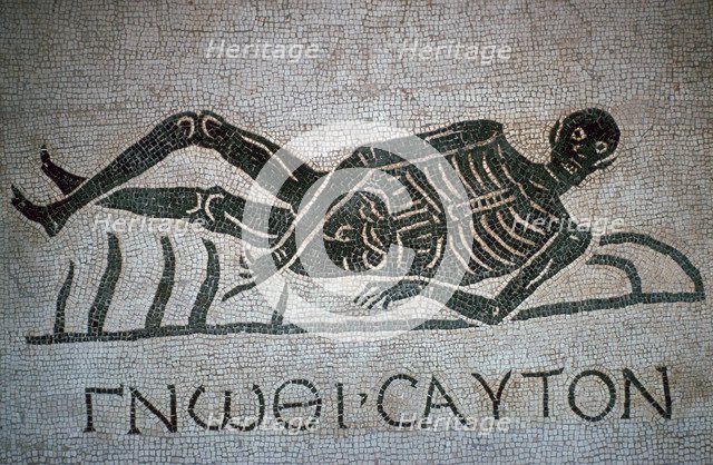 Roman mosaic with the text 'Know Thyself'. Artist: Unknown