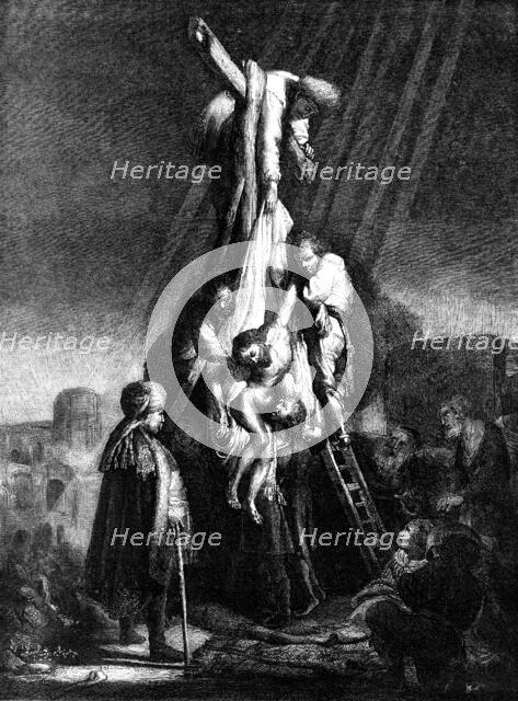 "The Descent From The Cross," etching by Rembrandt, 1870. Creator: Unknown.