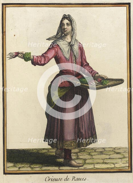 Recueil des modes de la cour de France, 'Crieuse de Raues', Bound 1703-1704. Creator: Henri Bonnart.