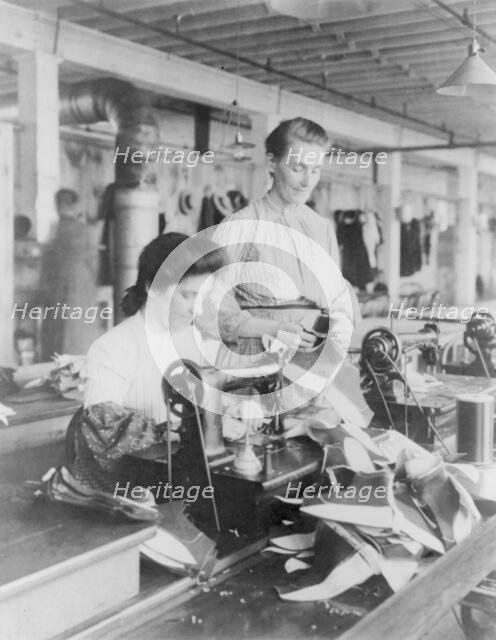 Massachusetts. Lynn. shoe factories, 1895?: woman operating sewing machine, (1895?). Creator: Frances Benjamin Johnston.