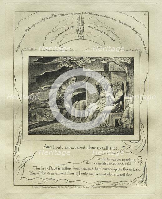 The Book of Job: Pl. 4, And I only am escaped alone to tell thee, 1825. Creator: William Blake (British, 1757-1827).