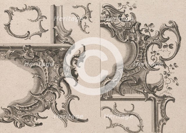 Suggestion for the Decoration of Lower Right and Top Right of a Framel, Pla..., Printed ca. 1750-56. Creator: Jeremias Wachsmuth.