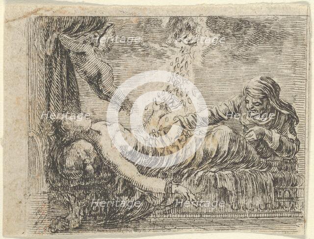 Jupiter and Danaë, from 'Game of Mythology' (Jeu de la Mythologie), 1644. Creator: Stefano della Bella.