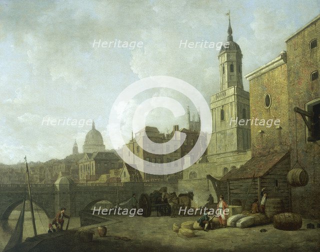 North end of London Bridge and St Magnus the Martyr, 1762. Artist: William Marlow