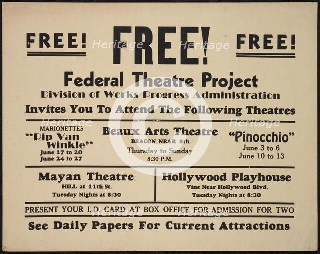 Theatre poster, Los Angeles, Los Angeles, [193-]. Creator: Unknown.