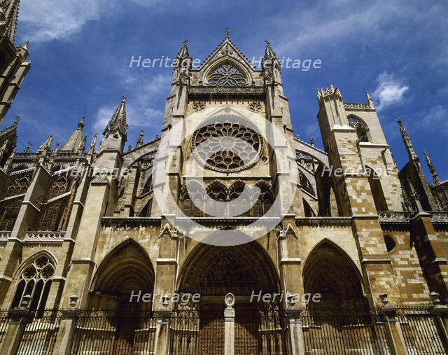 Main façade, Santa Maria de Leon Cathedral, Castile and Leon, Spain, (2024).  Creator: LTL.