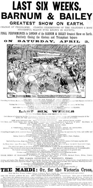 Advertisement for Barnum & Bailey's Greatest Show on Earth, 1898. Creator: Unknown.
