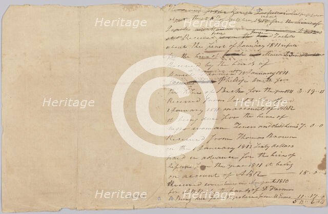 Accounting record for the Rouzee family with notes on hires of enslaved persons, 1810-1811. Creator: Unknown.