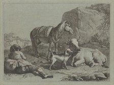 Reclining Shepherd with a Sack, c. 1763. Creator: Francesco Londonio.