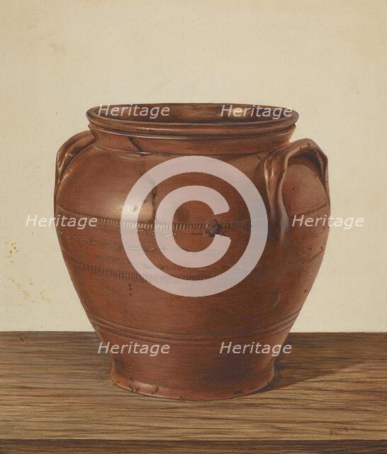 Two Handled Jar - Stoneware, c. 1939. Creator: Philip Smith.