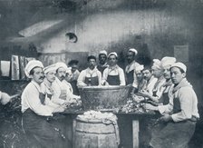 Some of the cooks preparing the soup at the Messagerie Van Gand, c1914. Artist: Unknown
