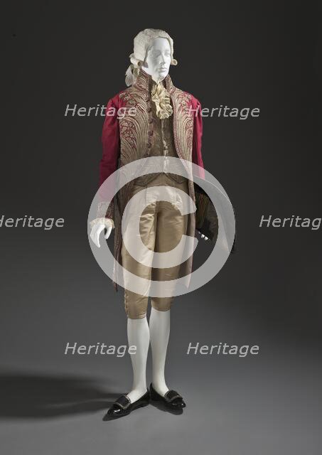 Man’s court ensemble of red wool coat and cloth-of-silver vest, Italy, c.1800-1810.  Creator: Unknown.