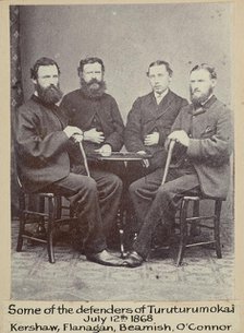 Some of the defenders of Turuturumokai, July 12 1868 - Kershaw, Flanagan, Beamish, O'Connor, c.1900 Creator: William Francis Gordon.
