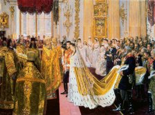 The wedding of Tsar Nicholas II and the Princess Alix of Hesse-Darmstadt on November 26, 1894.  Creator: Tuxen, Laurits Regner (1853-1927).