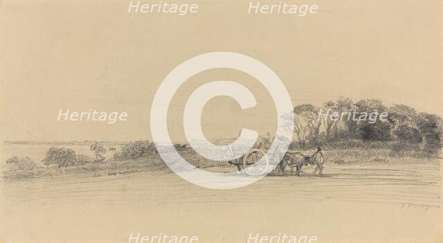 L'Ile aux Moines with Figure and Cart, c. 1858. Creator: Eugene Louis Boudin.