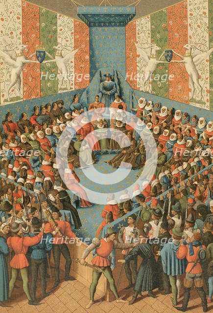 Charles VII presiding over the judgment of John II of Alençon at the Château de Vendome 1458 (1877). Creator: Unknown.