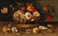 A wicker basket with flowers and shells on a stone-ledge. Creator: Ast, Balthasar, van der (1593/4-1657).