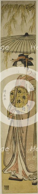 Geisha Carrying a Parasol under a Willow Tree, c. 1784. Creator: Torii Kiyonaga.