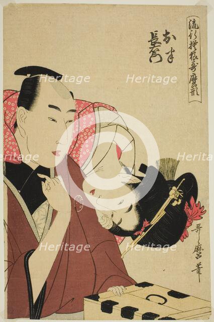 Ohan and Choemon, from the series "Fashonable Patterns in Utamaro Style..., Japan, c. 1798/99. Creator: Kitagawa Utamaro.