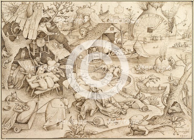 Acedia (Sloth) From the series Seven Deadly Sins, 1557. Artist: Bruegel (Brueghel), Pieter, the Elder (ca 1525-1569)