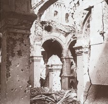 Ruined church, Albert, northern France, c1914-c1918. Artist: Unknown.