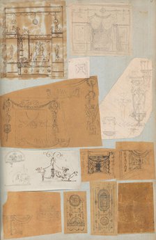 Page from a Scrapbook containing Drawings and Several Prints of Architecture, Int..., ca. 1800-1850. Creators: Workshop of Charles Percier, Workshop of Pierre François Léonard Fontaine.