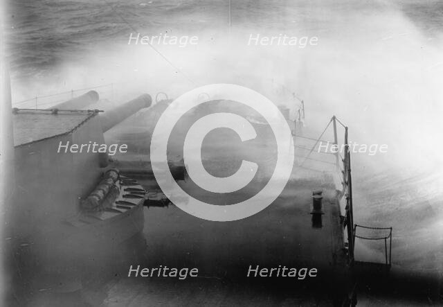 Navy, U.S. Battleships in Storm at Sea, 1913. Creator: Harris & Ewing.
