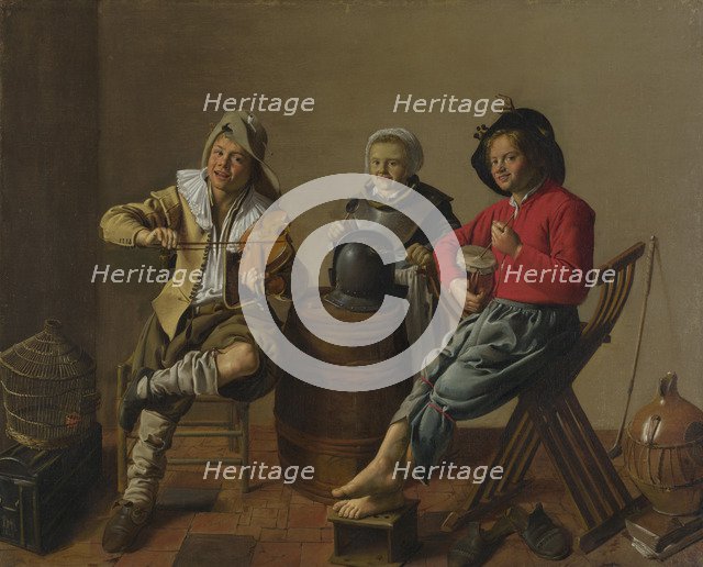 Two Boys and a Girl making Music, 1629. Artist: Molenaer, Jan Miense (c. 1610-1668)