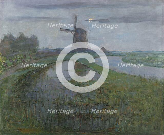Oostzijdse Mill along the River Gein by Moonlight, c.1903. Creator: Piet Mondrian.