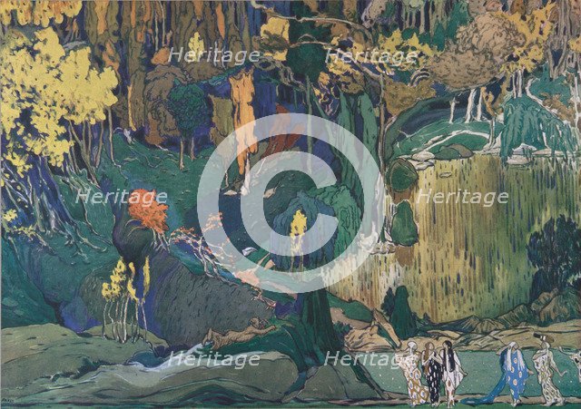 Stage design for the ballet The Afternoon of a Faun by C. Debussy, 1912. Artist: Bakst, Léon (1866-1924)