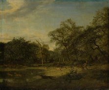 Deer Hunt in a Swampy Forest Landscape, 1665. Creator: Adriaen van de Velde.