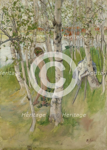 Ulf. Nude Boy among Birches, c.1898. Creator: Carl Larsson.