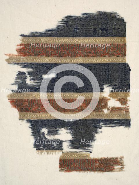 Silk fragment with decorated and inscribed bands, from the tomb of Don Felipe, 13th century. Creator: Unknown.