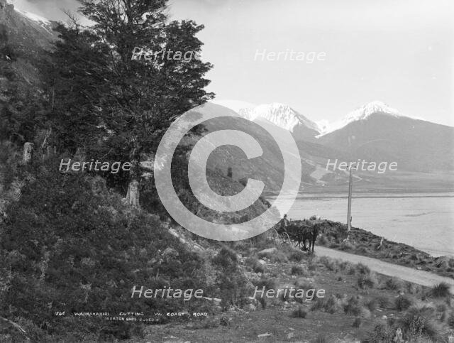Waimakariri cutting, West Coast Road, 1880s. Creator: Burton Brothers.